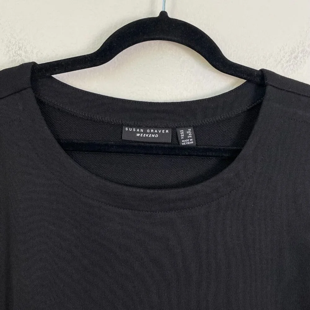 Susan Graver Weekend Womens Plus 1X Black Pocket Shirt Dress Casual Comfort - Picture 9 of 13